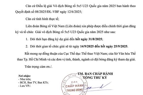 Thông báo liên quan Giải Vô địch Bóng rổ 5x5 U23 Quốc gia năm 2025