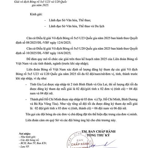 Thông báo liên quan việc đăng ký tham gia Giải QG theo đơn vị Tỉnh thành.