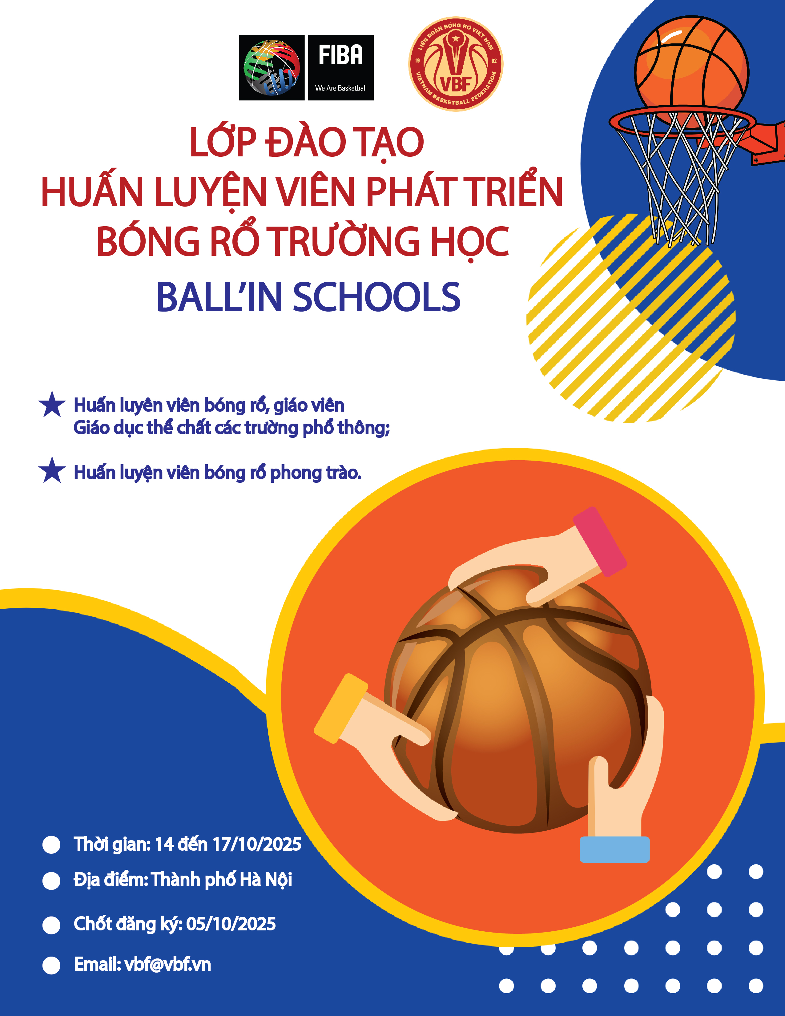 LỚP ĐÀO TẠO HUẤN LUYỆN VIÊN PHÁT TRIỂN BÓNG RỔ TRƯỜNG HỌC (BALL’IN SCHOOLS)