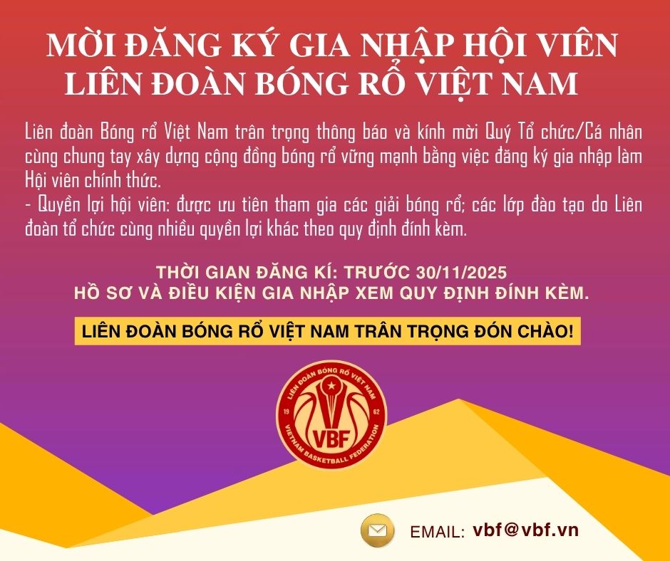 MỜI ĐĂNG KÝ GIA NHẬP HỘI VIÊN LIÊN ĐOÀN BÓNG RỔ VIỆT NAM